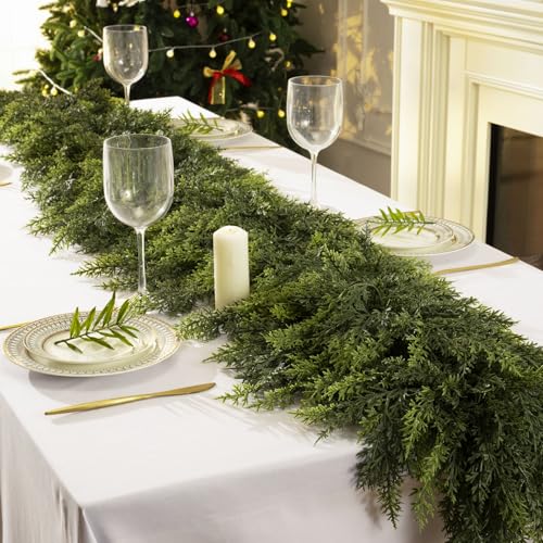 KIWDY 9FT Real Touch Cedar Garland - Unlit 9FT Christmas Faux Pine Garland