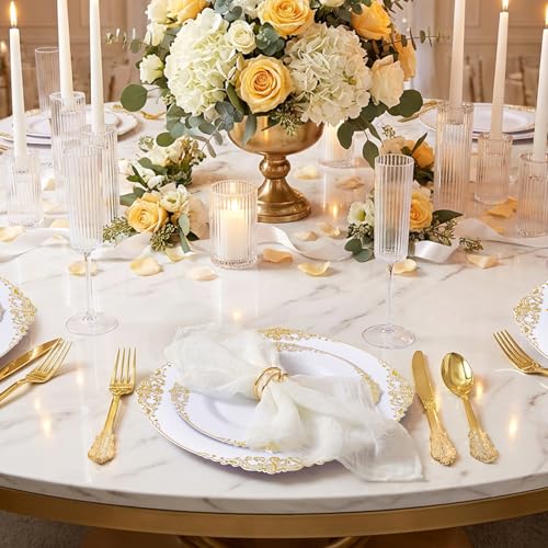 200PCS White and Gold Plates Disposable - Plastic for Wedding