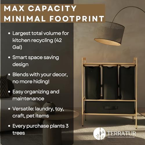 Black 4-Section Bamboo Recycling Bin for Kitchen & Office – Dual Trash & Recycle Organizer