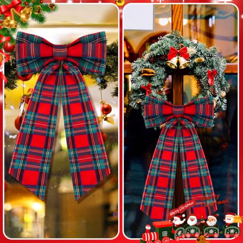 2 Pack Christmas Wreath Sash Ribbon - Red & Green Plaid, 56 x 4.5 in, Satin