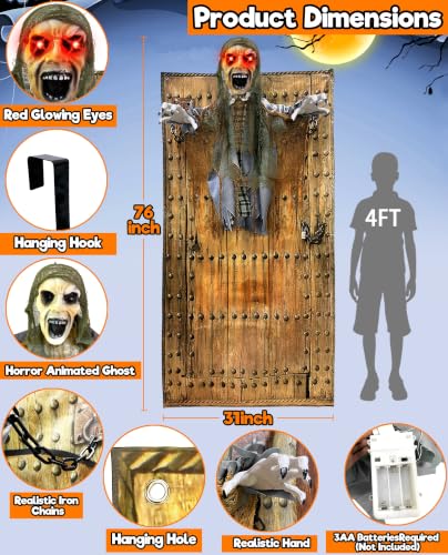 76-Inch Halloween Animatronic Zombie Ghost for Outdoor Decorations - Sound-Activated, Reusable Horror Prop