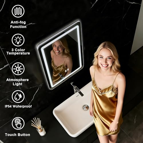 LED Bathroom Mirror 16x24 Inch Anti-Fog with Lights & 3 Light Modes - Vertical Wall Mount
