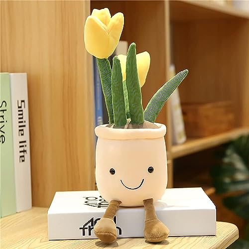 Yellow Tulip Plush Toy - 13.7" Cute Flower & Plant Pillow, Funny Stuffed Animal for Nature Room Decor