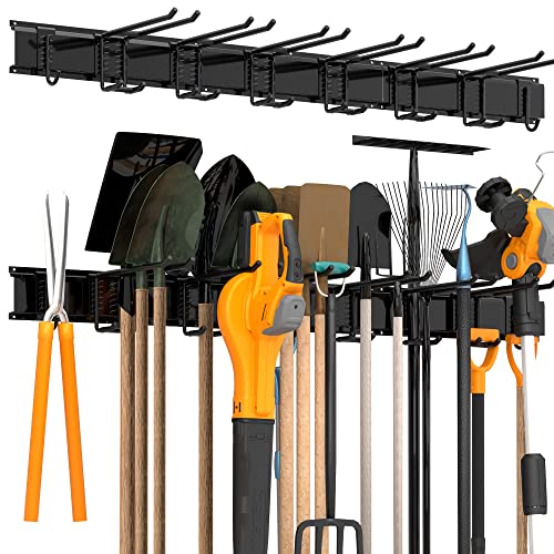 51-Inch Garage Wall Organizer with 8 Hooks & 3 Rails - Heavy Duty Tool Storage