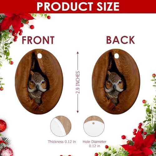 Owl in Nest Christmas Ceramic Oval Ornament, Owl Hanging Ornament, Keepsake Gifts for Grandparents, Parents, Kids, Neighbors, Friends Ornaments for Christmas Tree