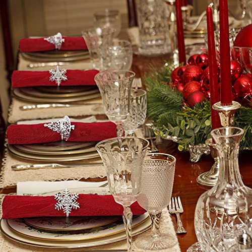 Patelai 12 Pcs Silver Napkin Rings Set – Snowflake & Christmas Tree Metal with Rhinestones