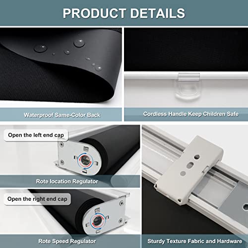 AOSKY Blackout Cordless Roller Shade for Indoor Windows - 46W x 72H, Black