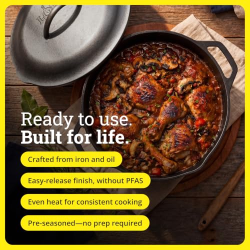 7 Quart Cast Iron Dutch Oven with Loop Handles - Versatile Oven-Safe Cookware