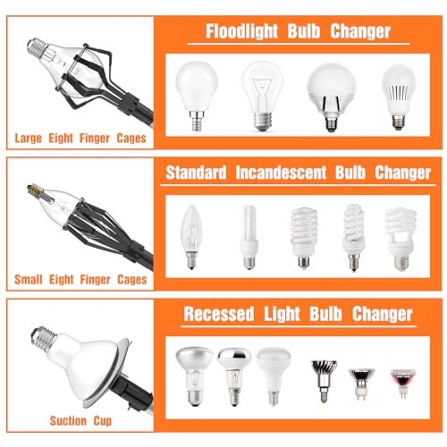 20FT Reach Light Bulb Changer for High Ceilings with Telescoping Pole & Attachments