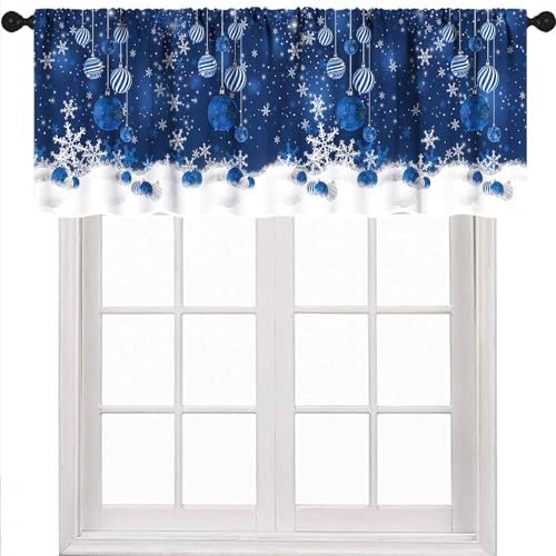Winter Blue Christmas Valance 54x18 in – 1 Panel, Rod Pocket Kitchen & Living Room Window Curtain