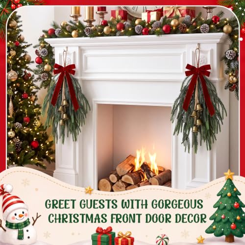 Cindeer 6-Pack 20-Inch Christmas Teardrop Swags Indoor Outdoor Decor Burgundy & Green