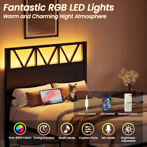 Twin Bed Frame with Storage Drawer Lights & Charging Station - Modern Design