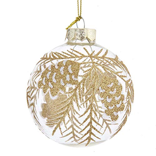 Kurt Adler 80mm Clear Glass Ball Ornaments with Gold Pinecones Set of 6