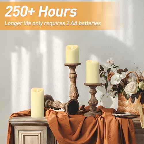 Battery Powered Flameless Candles, LED Flickering Pillar Candles, Electric Plastic Fake Candle with Remote Control and Timer for Halloween Christmas Wedding Fireplace Decor Set of 3