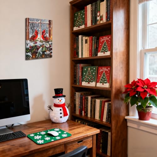 BJYCHG Red Cardinal Wall Art Canvas - Winter Bird Decor, 20x16 Inches