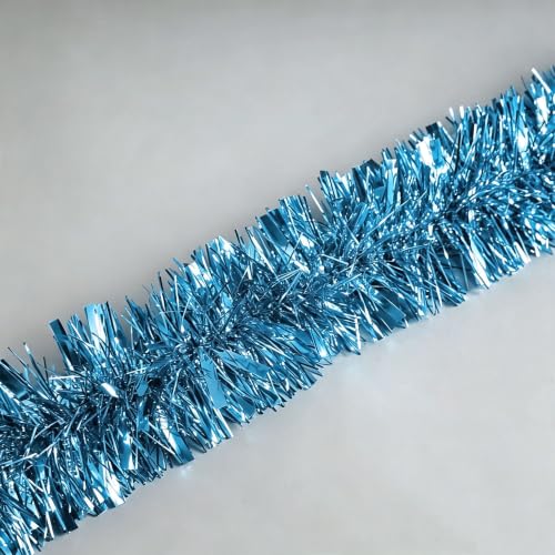 Light Blue 33ft Christmas Tinsel Garland - Shiny Metallic Twist Decor for Indoor/Outdoor