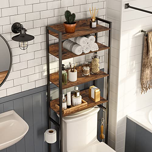 Rustic Brown 4-Tier Over Toilet Storage Rack - Space Saver Bathroom Organizer