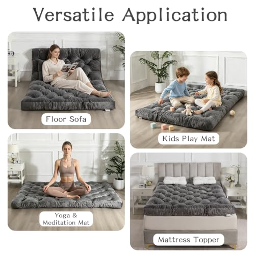 Japanese Floor Mattress Twin Size Foldable Futon Mattress Grey - Portable Tatami Pad for Camping & Guest Room