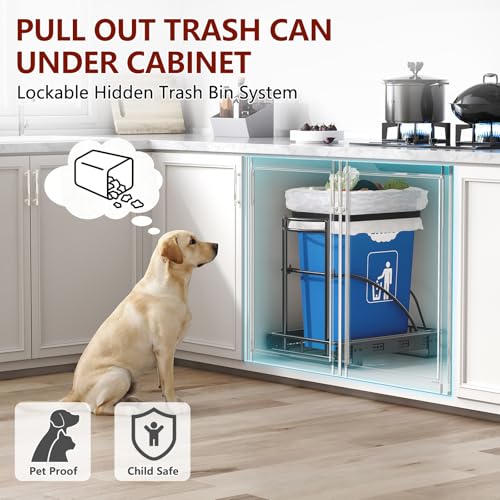Dark Black Under Sink Pull-Out Trash Can 30-50 Qt Hidden Waste Bin