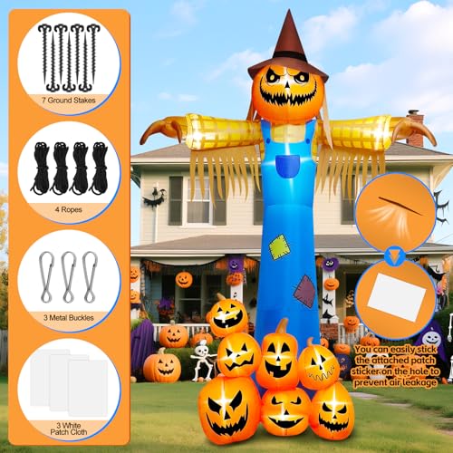 Halloween Inflatable Pumpkin Scarecrow with Music & Lights - 12.5ft Outdoor Decor - Variation: Scarecrow