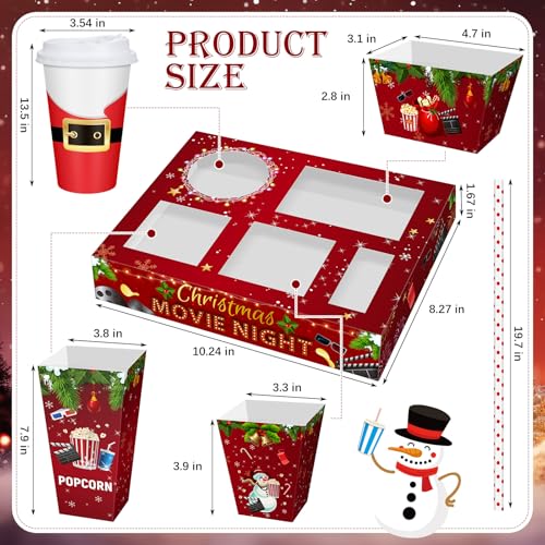 Christmas Movie Night Snack Tray Set Snow - 24 Sets with Cups & Accessories