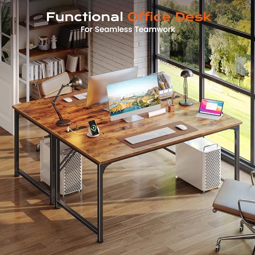 PRAISUN Rustic Brown 47.2 x 23.6 Inch Deep Office Desk with Power Outlets