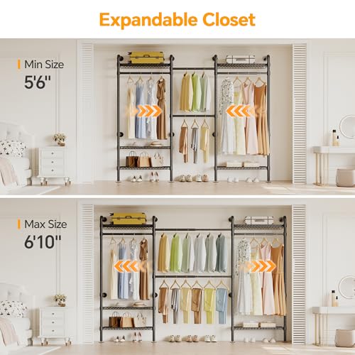 Higeego W3 Wall Mounted Clothes Rack - Black Industrial Pipe Closet System, Adjustable & Heavy Duty