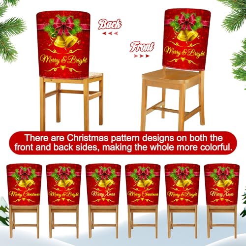 Buryeah Red Bell Christmas Chair Back Covers 6-Pack - Removable & Washable Holiday Slipcovers for Dining Chairs, 23.6 x 19.7 inches