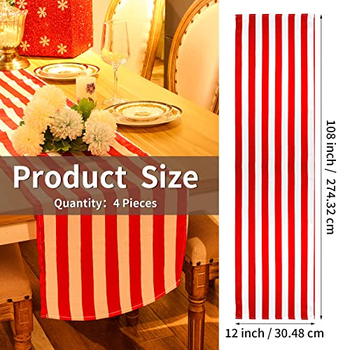 Tatuo 4 Pieces 12" x 108" Red White Striped Table Runner - Polyester (Variation: 12 x 108 Inch)