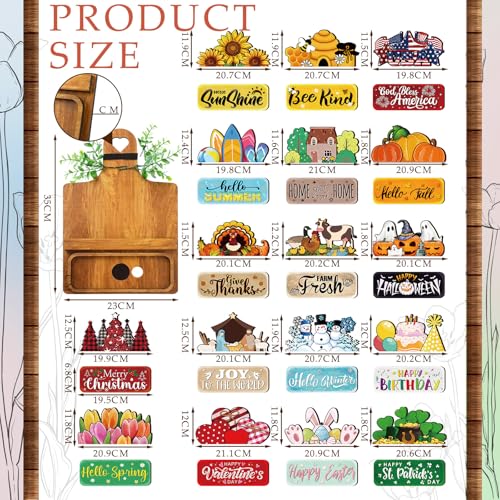 GlikCeil Seasonal Interchangeable Farmhouse Breadboard Set with Signs & Bows