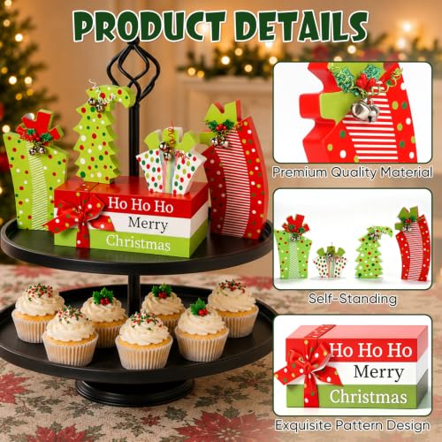 TREWAVE 7-Piece Wooden Christmas Centerpieces for Table – Rustic Holiday Decor