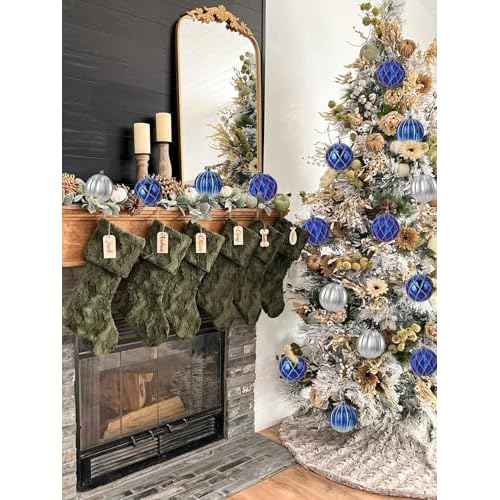 12Pcs Christmas Ball Ornaments Silver Blue Christmas Ornaments 3.14" Christmas Tree Ornaments Big Plastic Christmas Ornaments Balls Gradient Hanging Christmas Balls Xmas Decorations for Holiday Party