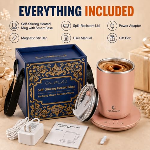 Self Heated Stirring Coffee Mug - 10oz Rose Auto Mixing Cup with Warmer - Dusty Rose Variation
