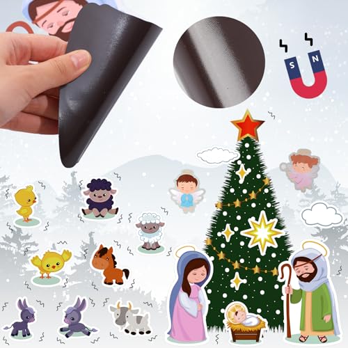 TOODOO Nativity Scene Christmas Tree Magnets for Refrigerator, Holiday Decor