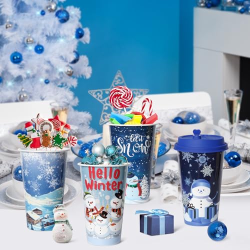 24 Reusable Christmas Cups Snow Winter Wonderland Party Favors, 16OZ