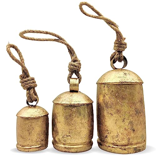 Carfar Medium Rustic Shabby Chic Cow Bell Set - Handmade Metal Christmas Decor