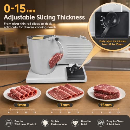 200W Electric Meat Slicer Machine for Home Use, Food Deli Slicer with Adjustable Thickness