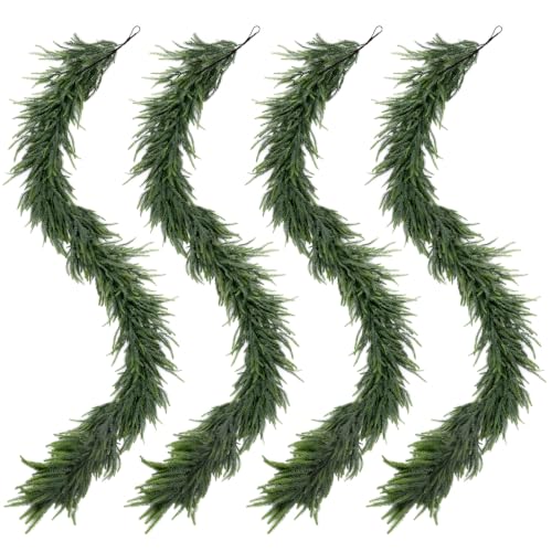 4Pcs 6FT Real Touch Norfolk Pine Garland, Christmas Garland