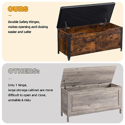 Rustic Brown Storage Chest with Safety Hinge - 39.4 Inches