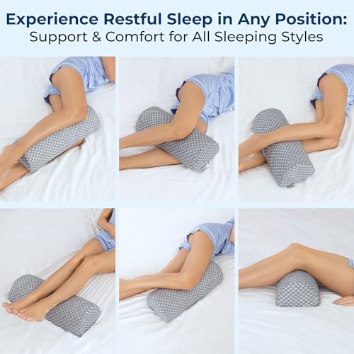 Grey Knee Pillow for Back Sleeping - Half Moon Leg Support Cushion, Memory Foam, ACA Endorsed