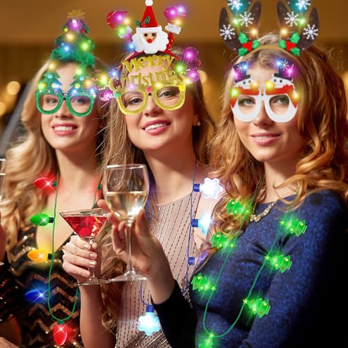 11PCS Christmas Light Up Party Favors Headbands Necklaces Glasses Set