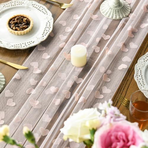 Pink Heart Gauze Table Runner 28 x 120 Inch for Wedding & Party Decor
