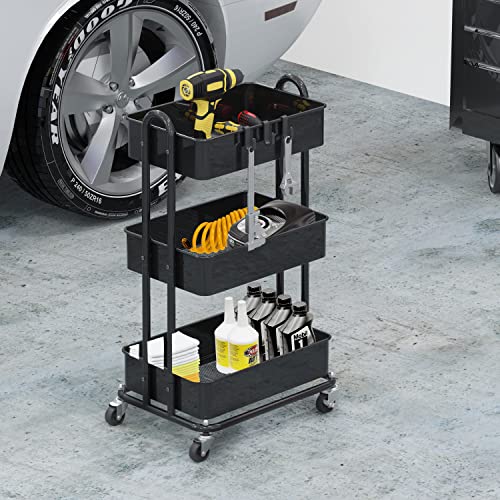 Simple Houseware Black 3-Tier Heavy Duty Metal Utility Rolling Cart