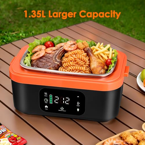 RONROX Black Orange Portable Cordless Heated Lunch Box 6-Cup Food Warmer, 30000mAh