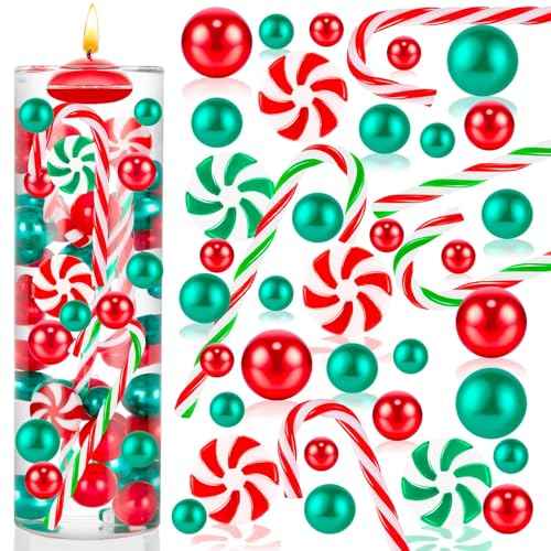 120 Pcs Christmas Vase Filler, Green Red Fake Candy Cane Beads Pearls for Vases for Table Decorations Centerpieces