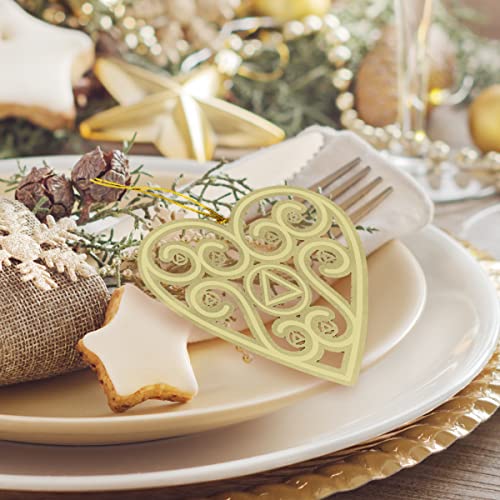 AA Recovery Heart Sobriety Christmas Ornament | Alcoholics Anonymous Sober Gift | Stamped Brass