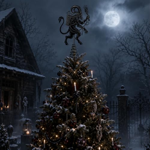 LFUTARI 2Pcs 7.9x6 Inch Metal Gothic Krampus Christmas Tree Topper - Black Holiday Decor