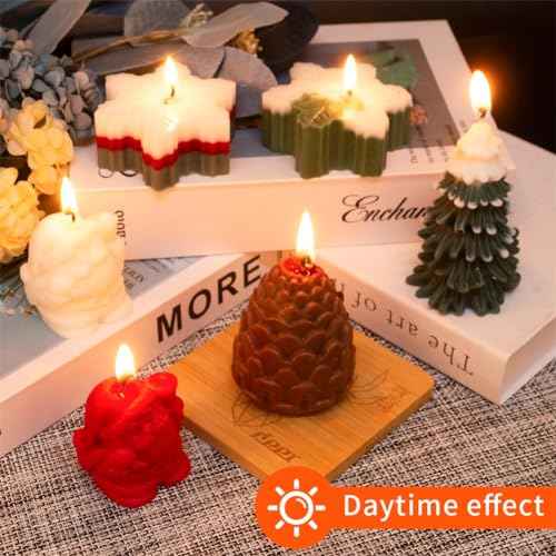 6 Pcs Large Christmas Candles Santa Claus Scented Candles White Tea Lights Candles Christmas Tree Pine Cone Snowflake Candles Gifts for Christmas Party Decor Home Table Holiday New Year Decorations