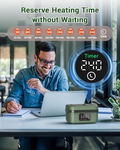 Cordless Electric Lunch Box with 16000mAh Battery and Self-Heating, Green