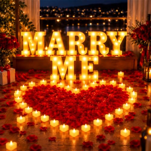 Hortsun Marry Me Light Up Letters Proposal Decorations - Red Variation